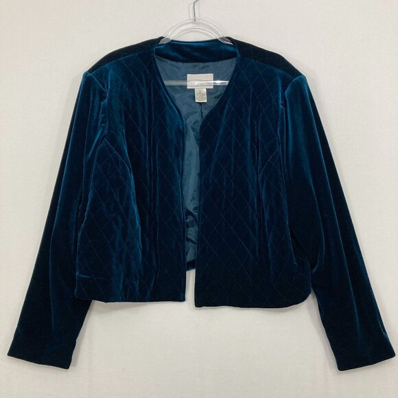 Susan Graver size XL Navy Velvet Quilted Open Front Jacket Evening Event Classic - Picture 1 of 10